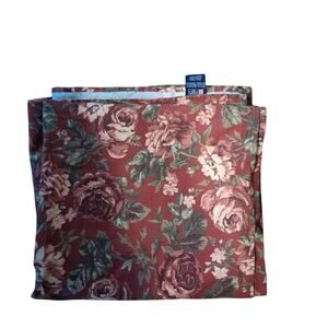 Chaps vintage tablecloth red floral cabbage rose cotton blend 116x60"